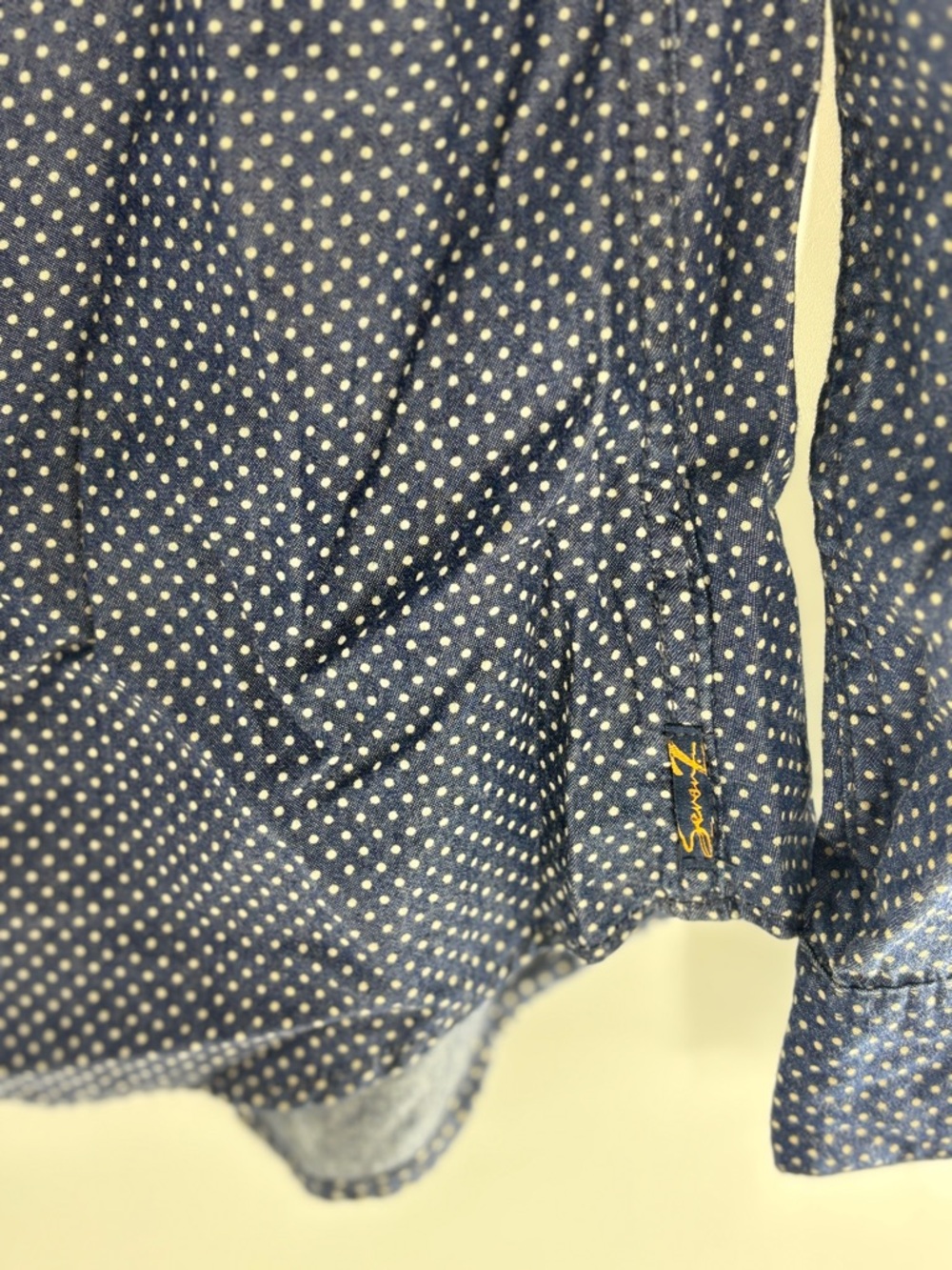 7 For All Mankind Blouse Women's Navy W/ White Polka Dot Western Button Down -L - Picture 5 of 7